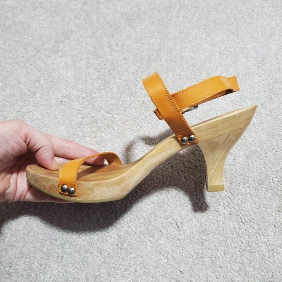 PARALELO by GVA Leather and Wood Heels Sandals Shoes Strappy Gold Women 36, 5.5 - Picture 3 of 11